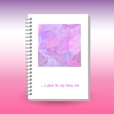 günlük ya da defter sarmal telli defter ile kapak vektör - A5 - düzen broşür kavramı - şirin pembe, menekşe, mor, gül renkli poligonal üçgen bilmece ile biçimlendirmek