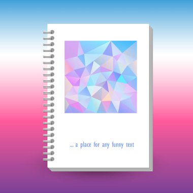günlük ya da defter sarmal telli defter ile kapak vektör - poligonal üçgen bilmece ile renkli A5 - düzen broşür kavramı - şirin holografik tek boynuzlu at biçimlendirmek