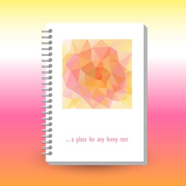 günlük ya da defter sarmal telli defter ile kapak vektör - A5 - düzen broşür kavramı - sevimli pembe, portakal, şeftali ve poligonal üçgen bilmece ile renkli sarı biçimlendirmek