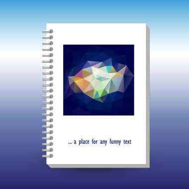 günlük ya da defter sarmal telli defter ile kapak vektör - A5 - düzen broşür kavramı - poligonal üçgen desenli koyu mavi renkli arka plan - gökkuşağı tam renk tayfı içinde middl biçimlendirmek