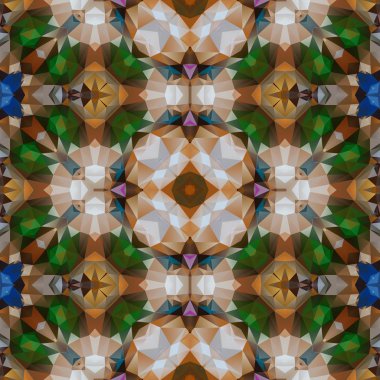 kaleydoskop Dikişsiz desen doku arka plan - zümrüt yeşili mozaik, mavi safir ve kahverengi akik renkli alacalı spektrum