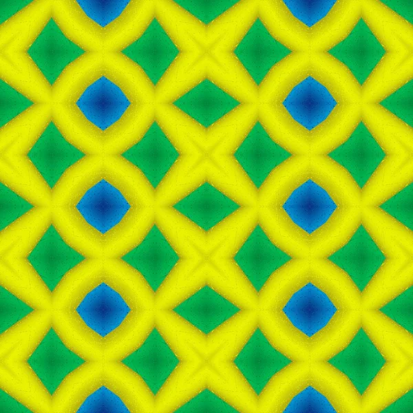 モザイク万華鏡シームレス パターン テクスチャ背景の鮮やかな黄色 青および緑の着色 — ストック写真
