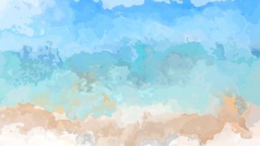 Soyut animasyonlu arka plan sorunsuz döngü video - Suluboya efekti - hafif pastel mavi gökyüzü bej kum plaj renk üzerinde lekeli.