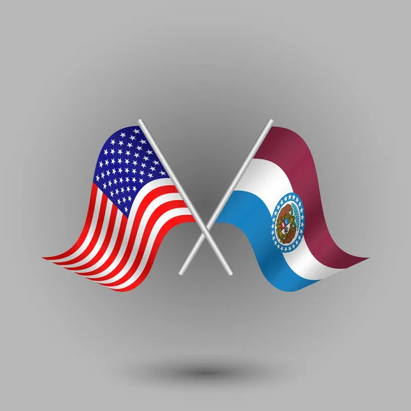 Vector Two Crossed American Flag Missouri Silver Sticks Symbols United — Stock Vector