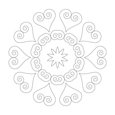 siyah ve beyaz dairesel yuvarlak basit mandala şirin sevgi dolu kalpleri ve süslemeli art nouveau - yetişkin renklendirme kitabı sayfası vektör