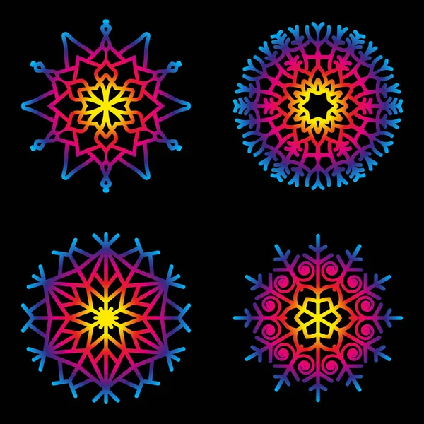 Векторный Набор Четырех Круглых Круглой Мандалы Снежинки Радужный Цвет Взрослая — стоковый вектор