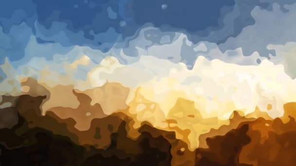 抽象动画着色背景无缝环视频 水彩斑点效果 水平日落景观 阳光黄色和天空蓝色 — 图库视频影像