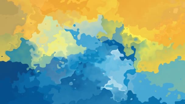 抽象动画彩色背景无缝环视频 水彩斑点效果 阳光黄色橙色和天空蓝色 — 图库视频影像