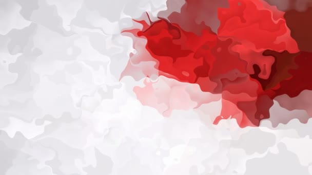 ステンド グラスの抽象アニメーション背景シームレス ループ ビデオ 水彩斑点効果 血赤と白グレー色 — ストック動画