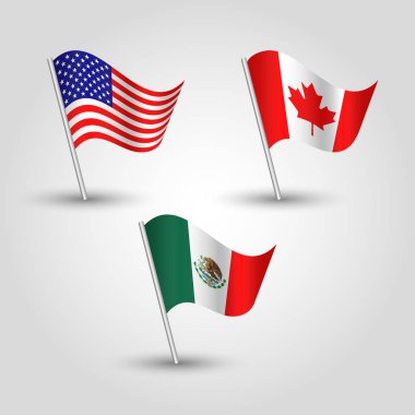 vektör set üç gümüş kutup - Birleşik Icon - ABD, Kanada ve Meksika bayrakları sallayarak Amerika Meksika Kanada anlaşması Usmca Amerika Birleşik Devletleri