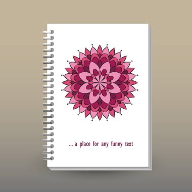 günlük ya da defter sarmal telli defter ile kapak vektör - A5 - düzen broşür kavramı - şirin pembe pembe mor Bordo renkli mandala elle çizilmiş çiçek kuvvetler ile biçimlendirmek