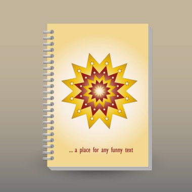 günlük ya da defter sarmal telli defter ile kapak vektör - A5 - düzen broşür kavramı - christmans sarı kırmızı renkli yıldız sevimli bilmece ile biçimlendirmek