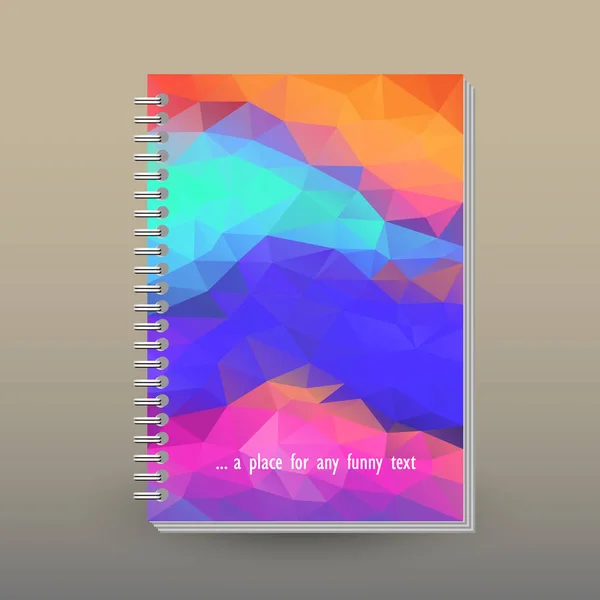 vector cover of diary or notebook with ring spiral binder - format A5 - layout brochure concept - neon holographic rainbow spectrum colored with polygonal triangle patter
