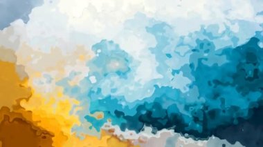 arka plan sorunsuz döngü video - suluboya splotch etkisi - güneşli sarı, gök mavisi ve bulut beyaz renk lekeli Soyut animasyon twinking