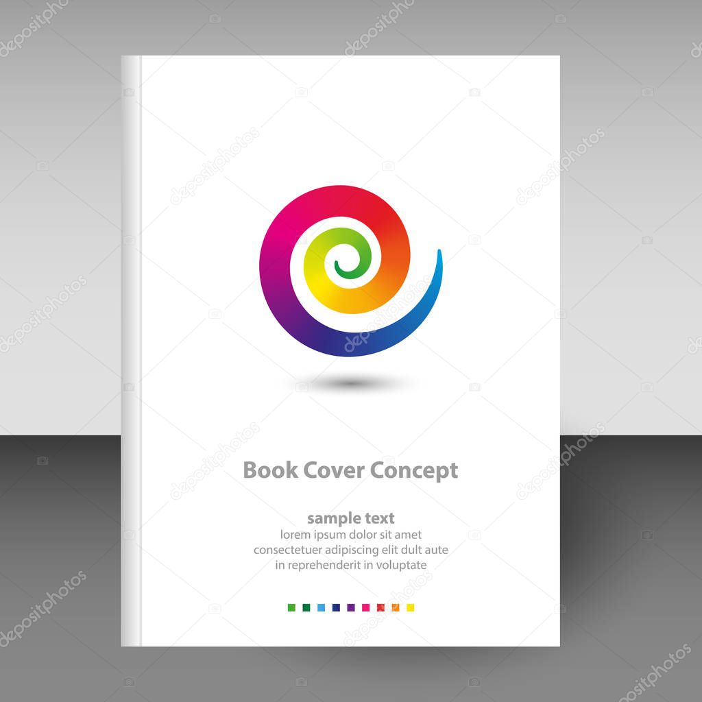 vector cover of diary or notebook hardcover - format A4 layout brochure concept - full color spectrum rainbow colored spiral design element