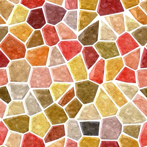 床面白いグラウト 赤栗色藤色オレンジ黄色緑カーキ ベージュの色大理石モザイク パターン シームレス背景 — ストック写真