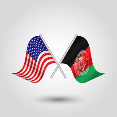 iki çapraz Amerikan ve Afgan bayrak gümüş stickler - Amerika Birleşik Devletleri ve Afganistan sembolü üzerinde vektör