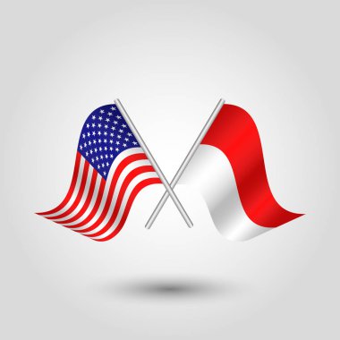 iki çapraz Amerikan ve Endonezya bayrak gümüş stickler - Amerika Birleşik Devletleri ve Endonezya sembolü üzerinde vektör