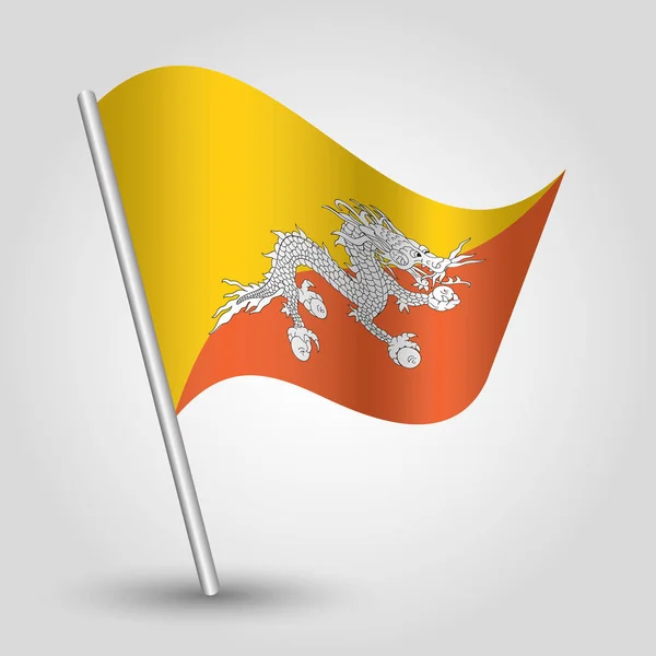 Vector Waving Simple Triangle Bhutanese Flag Slanted Silver Pole Symbol — Stock Vector