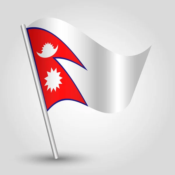 Вектор Размахивающий Простым Треугольным Непальским Флагом Наклонном Серебряном Полюсе Символ — стоковый вектор