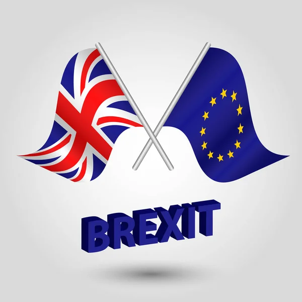 Vektör iki İngiliz ve AB bayrakları gümüş stickler - başlık brexit ile İngiltere ve Avrupa Birliği'nin sembolü üzerinde çarpı işareti — Stok Vektör