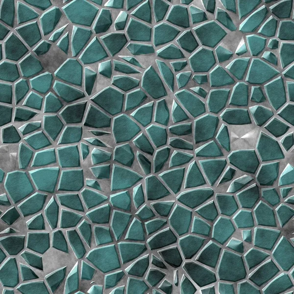 Surface floor marble mosaic pattern seamless background with gray concrete grout - blue green teal color — Stock Photo, Image
