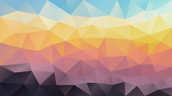 Vector abstracto irregular fondo polígono - triángulo bajo patrón poli - puesta de sol púrpura violeta naranja amarillo cielo azul — Vector de stock