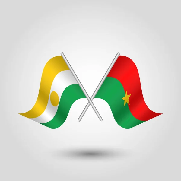 Vetor dois nigerien cruzados e bandeiras burkinabe em varas de prata - símbolo de niger e burkina faso — Vetor de Stock
