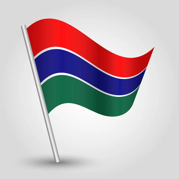 Vektor viftande enkel triangel gambisk flagga på lutande silver Pole-symbol för Gambia med metall pinne — Stock vektor