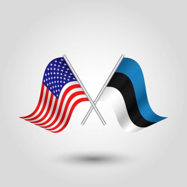 vektör iki gümüş çubukları üzerinde Amerikan ve Estonya bayrakları geçti-Amerika ve Estonya Birleşik Devletleri sembolü