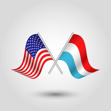 vektör iki gümüş çubuklar üzerinde Amerikan ve Lüksemburg bayrakları geçti - Amerika birleşik devletleri ve lüksemburg sembolü