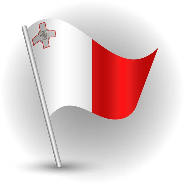 Vector waving simple triangle maltese island flag on slanted silver pole - symbol of malta with metal stick — Stock Vector