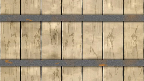 Απρόσκοπτη μοτίβο υφή φόντο-φως μπεζ χρωματιστό ξυλώδη βαρέλι φράχτη βελανιδιές με δύο γκρι σίδερο σκουριασμένο κρίκοι — Φωτογραφία Αρχείου