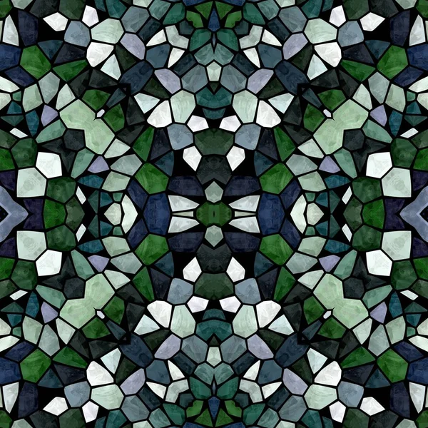 Mozaika kaleidoskop bezešvý vzorek pozadí textury-tmavě smaragdově zelená modrá šedě zbarvená černou barvou — Stock fotografie