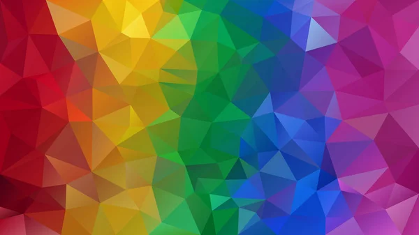 Vektor abstrakt unregelmäßiger Polygonhintergrund - Dreieck low poly pattern - Vollspektrum mehrfarbiger Regenbogen vertikal gestreift - rot, orange, gelb, grün, blau, lila, violett, rosa, magenta — Stockvektor