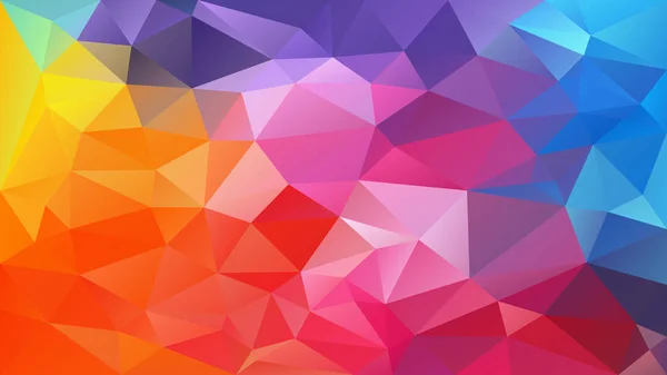 ベクトル抽象不規則ポリゴン背景 - 三角形低ポリパターン - フルスペクトルマルチカラー虹理論 - 黄色、ピンク、マゼンタ、紫、青、緑、オレンジ — ストックベクタ
