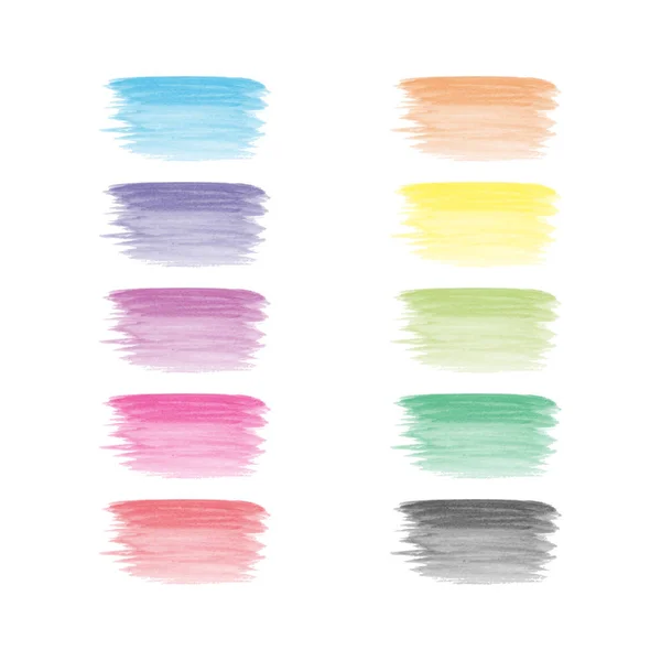 Vector hand painted abstract watercolor painting brush strokes - full spectrum rainbow colored stain isolated on white background - blue, purple, violet, fuchsia, pink, red, orange, yellow, green, blu — Stock Vector