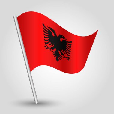 eğimli gümüş direk üzerinde basit üçgen arnavut bayrağı sallayarak vektör - metal sopa ile arnavutluk sembolü