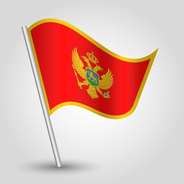 eğimli gümüş direk üzerinde basit üçgen karadağ bayrağı sallayarak vektör - metal sopa ile karadağ sembolü