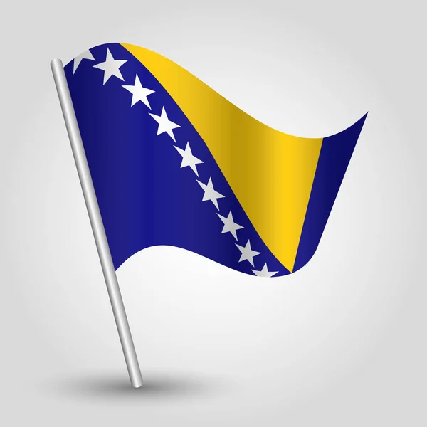 斜めの銀の棒の上に単純な三角形のボスニアの旗を振るベクトル - 金属棒でボスナとヘルツェゴビナのシンボル — ストックベクタ