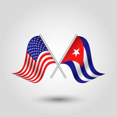 vektör iki gümüş çubuklar üzerinde Amerikan ve Küba bayrakları geçti - Amerika birleşik devletleri ve küba sembolü