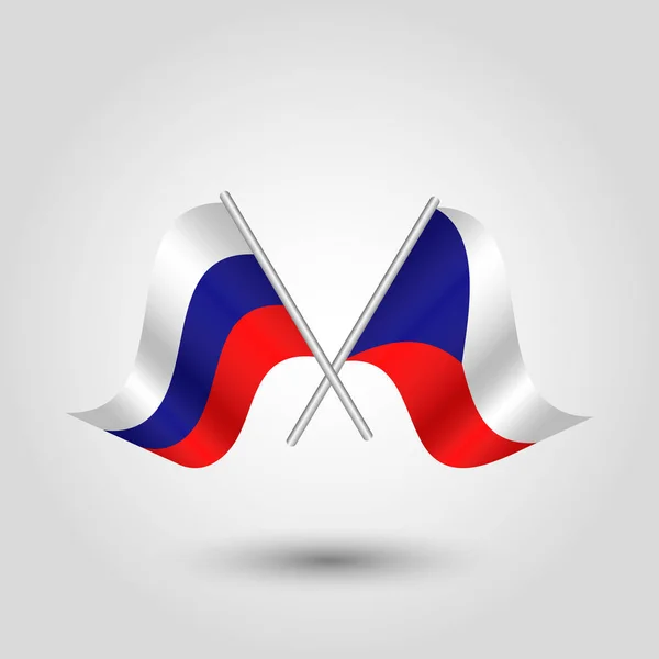 Вектор два скрещенных флага на серебряных палочках - символ России и Чехии — стоковый вектор