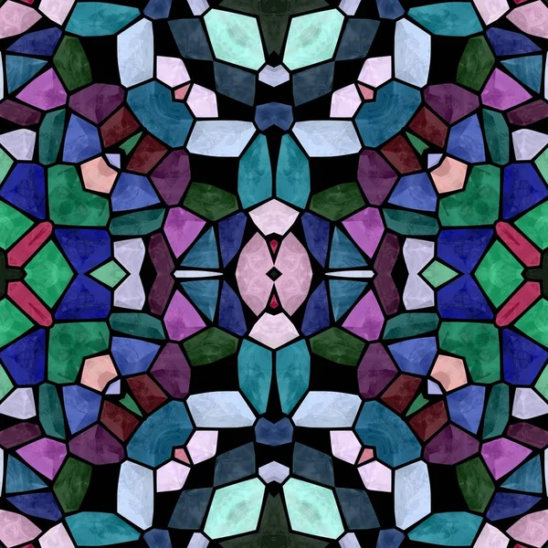 Мозаїчний калейдоскоп коштовностей безшовний візерунок текстури фон темно-синій зелений фіолетовий кольоровий з чорною затіркою — стокове фото