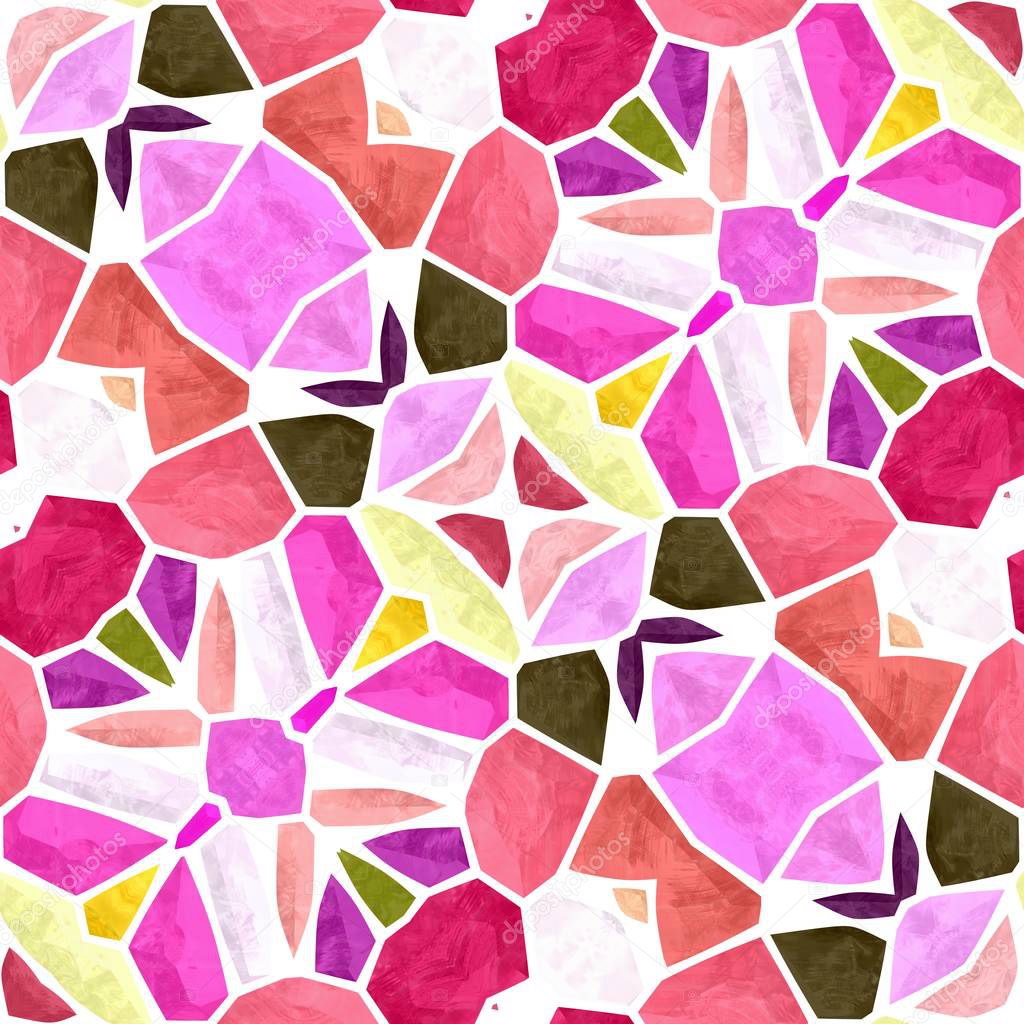 mosaic kaleidoscope jewel seamless pattern texture background - cute pink orange khaki colored with white grout