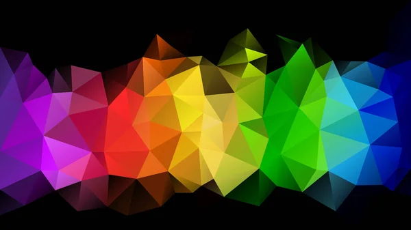 Vektor abstrakt unregelmäßiger Polygonhintergrund - Dreieck low poly pattern - Neon Vollspektrum mehrfarbiger Regenbogen auf schwarz — Stockvektor