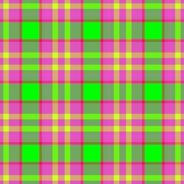 Verificado diamante tartan xadrez escocês kilt tecido sem costura fundo textura padrão - cor destaque fluorescente rosa, verde e amarelo — Fotografia de Stock