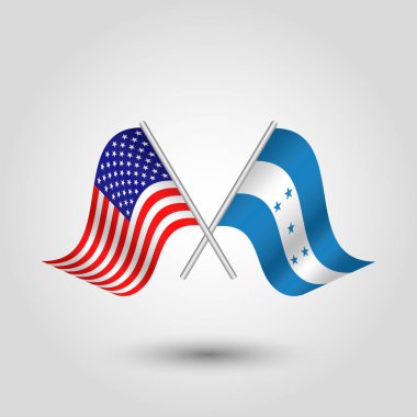 vektör iki gümüş çubuklar üzerinde amerikan ve honduras bayrakları geçti - Amerika ve Honduras Birleşik Devletleri sembolü