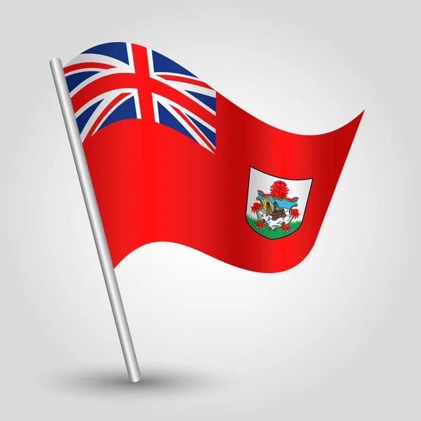 Vector vinka enkel triangel Bermudian flagga på sneda silver Pole-symbol för Bermuda med metallpinne — Stock vektor