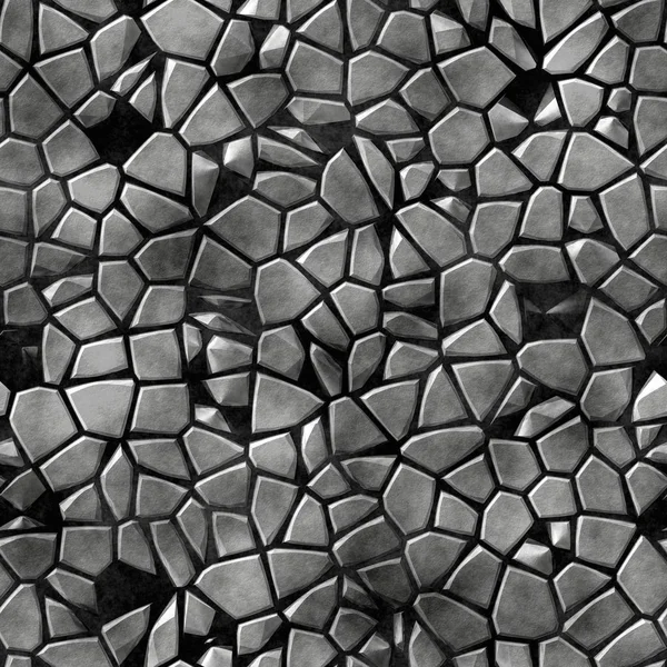 Pedras de paralelepípedos padrão de mosaico irregular textura sem costura fundo - pavimento cinza natural peças coloridas no chão de concreto preto — Fotografia de Stock