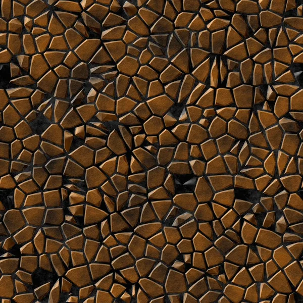 石畳の石不規則なモザイクパターンテクスチャシームレスな背景 - 黒いコンクリート地面に舗装茶色の銅の自然な色の部分 — ストック写真